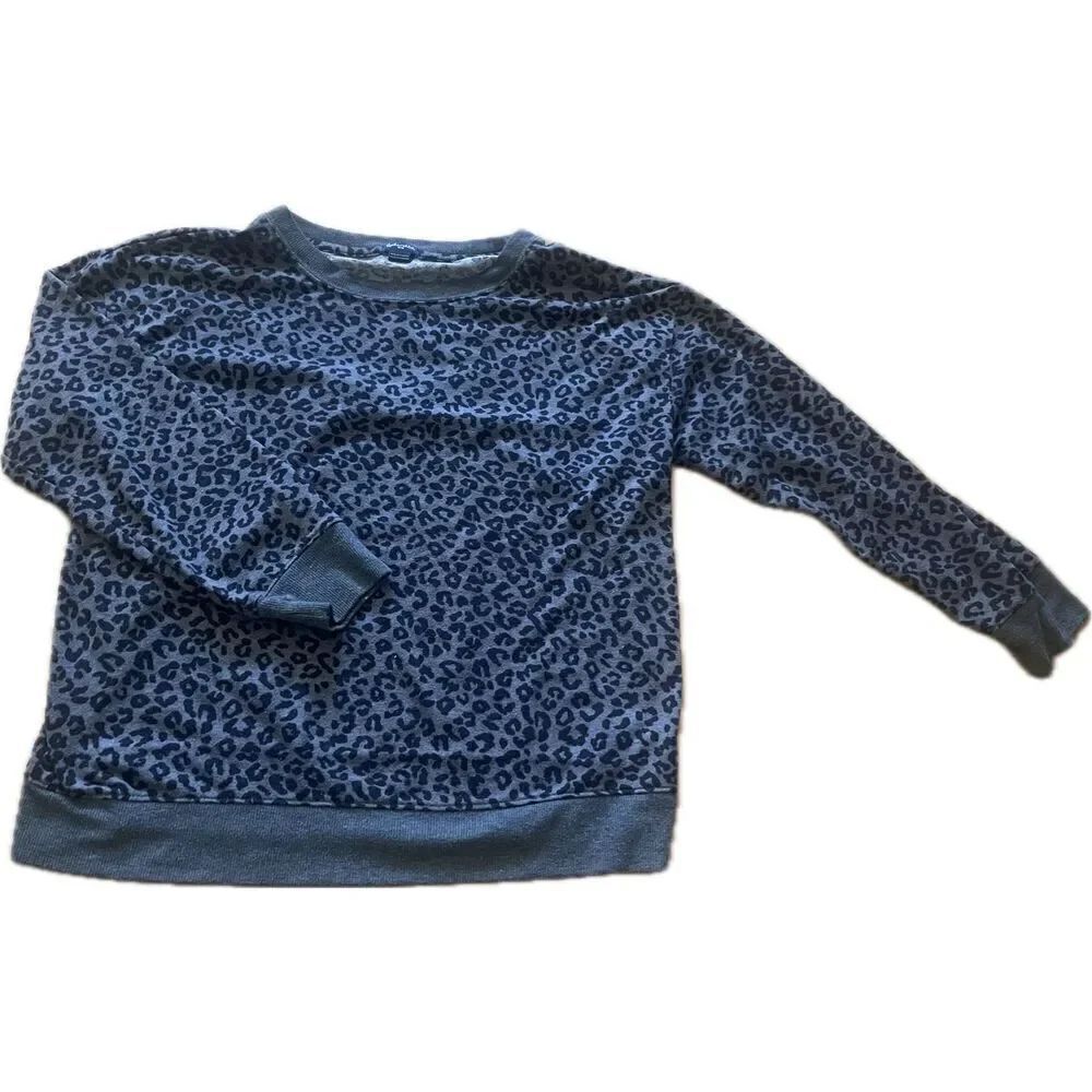 Splendid Animal Print Grey Leopard Pull Over Sweater Size M